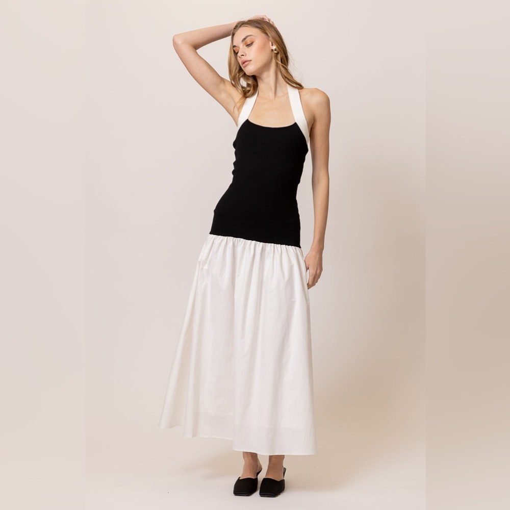 Line & Dot KOHL MIX-MEDIA MAXI DRESS white & Black Size S NWT - Picture 2 of 8